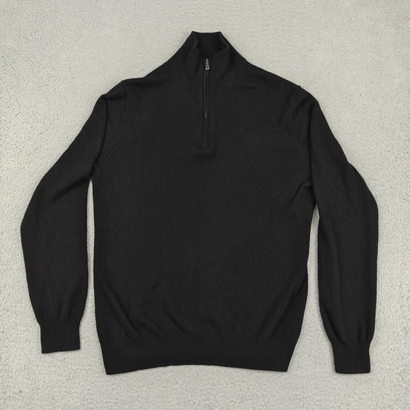 J Crew Sweater Mens Medium Black 100% Cashmere 1/4 Zip Mock Neck Pullover